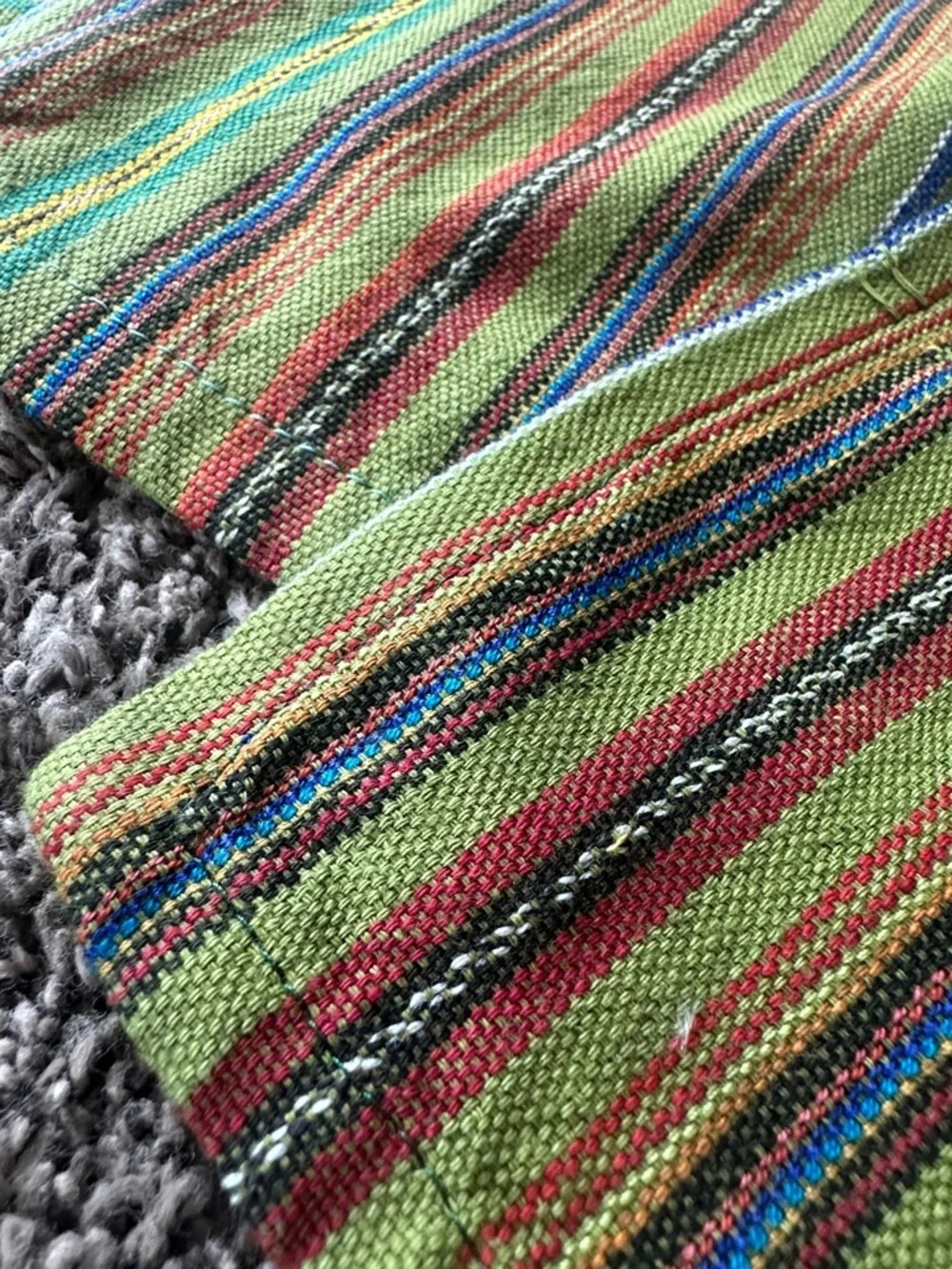 Handmade Authentic Guatemalan Green Stripe Multicolored set of 4 Cotton Napkins